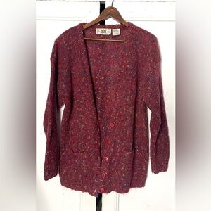 Vintage Segue red mohair nubby confetti cardigan sweater womens M